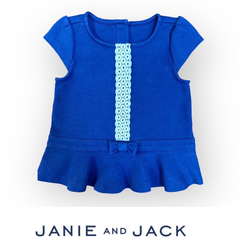 Janie & Jack Marina Blue Crochet Peplum Top, Size 2T, MSRP $34‎